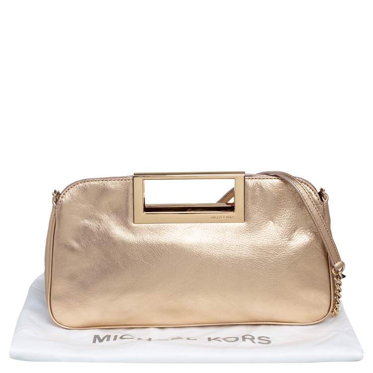 Pre Owned MICHAEL Michael Kors Metallic Gold Leather Berkley Clutch