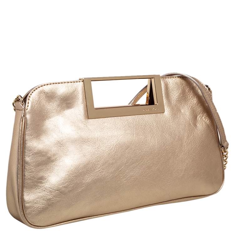 Pre Owned MICHAEL Michael Kors Metallic Gold Leather Berkley Clutch