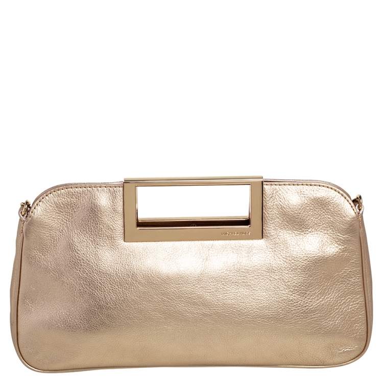 Pre Owned MICHAEL Michael Kors Metallic Gold Leather Berkley Clutch