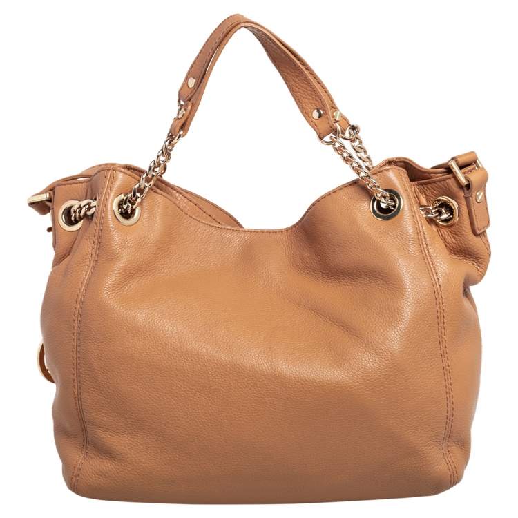 Pre Owned MICHAEL Michael Kors Tan Leather Jet Set Chain Tote