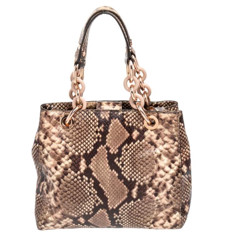 Pre Owned MICHAEL Michael Kors Brown Python Embossed Leather Small Cynthia Satchel