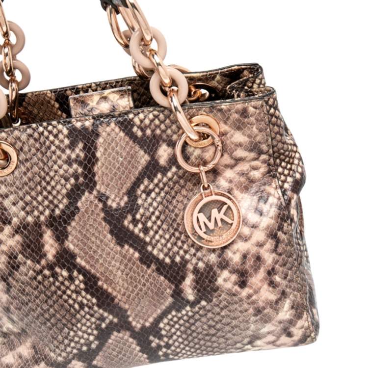Pre Owned MICHAEL Michael Kors Brown Python Embossed Leather Small Cynthia Satchel