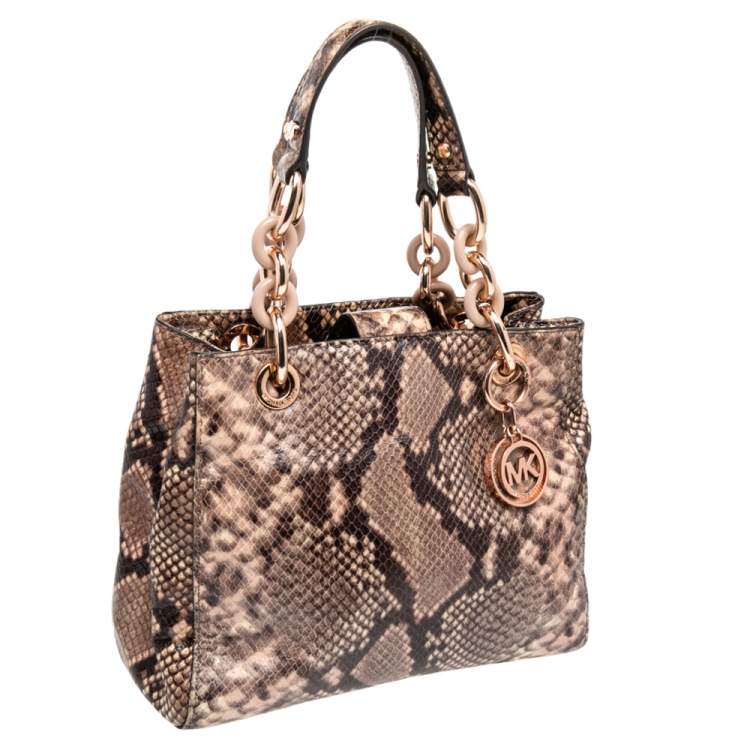 Pre Owned MICHAEL Michael Kors Brown Python Embossed Leather Small Cynthia Satchel
