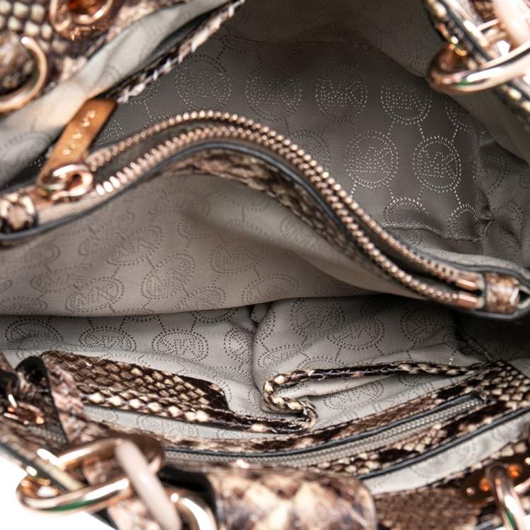 Pre Owned MICHAEL Michael Kors Brown Python Embossed Leather Small Cynthia Satchel