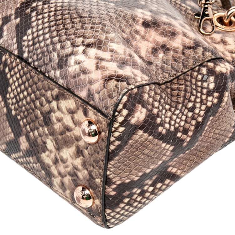 Pre Owned MICHAEL Michael Kors Brown Python Embossed Leather Small Cynthia Satchel