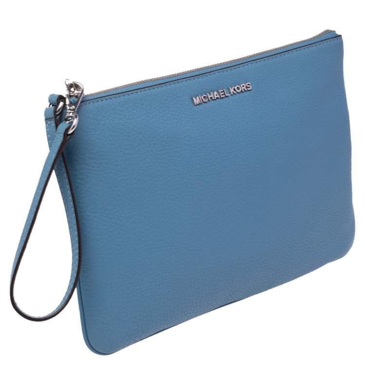 Pre Owned MICHAEL Michael Kors Blue Leather Jet Set Travel Wristlet Clutch