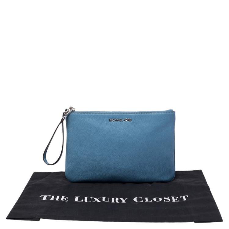 Pre Owned MICHAEL Michael Kors Blue Leather Jet Set Travel Wristlet Clutch