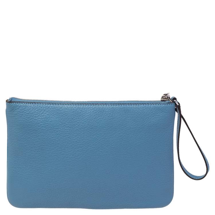 Pre Owned MICHAEL Michael Kors Blue Leather Jet Set Travel Wristlet Clutch