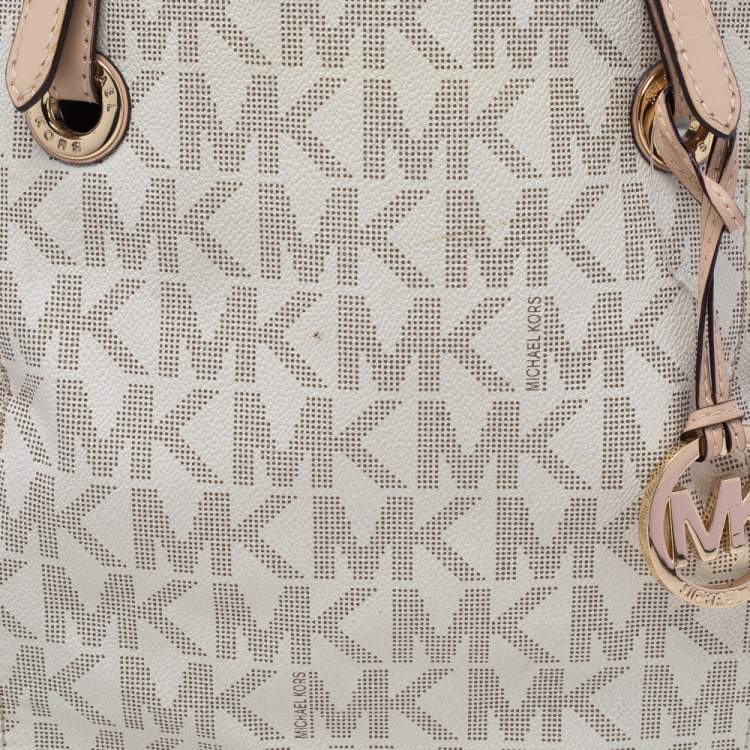 Pre Owned MICHAEL Michael Kors Beige Coated Canvas Jet Set Tote