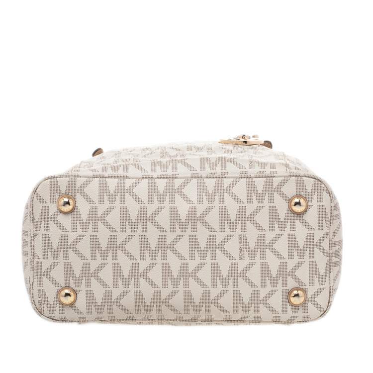 Pre Owned MICHAEL Michael Kors Beige Coated Canvas Jet Set Tote