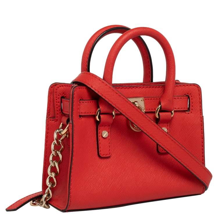 Pre Owned MICHAEL Michael Kors Red Leather Mini Hamilton Crossbody Bag
