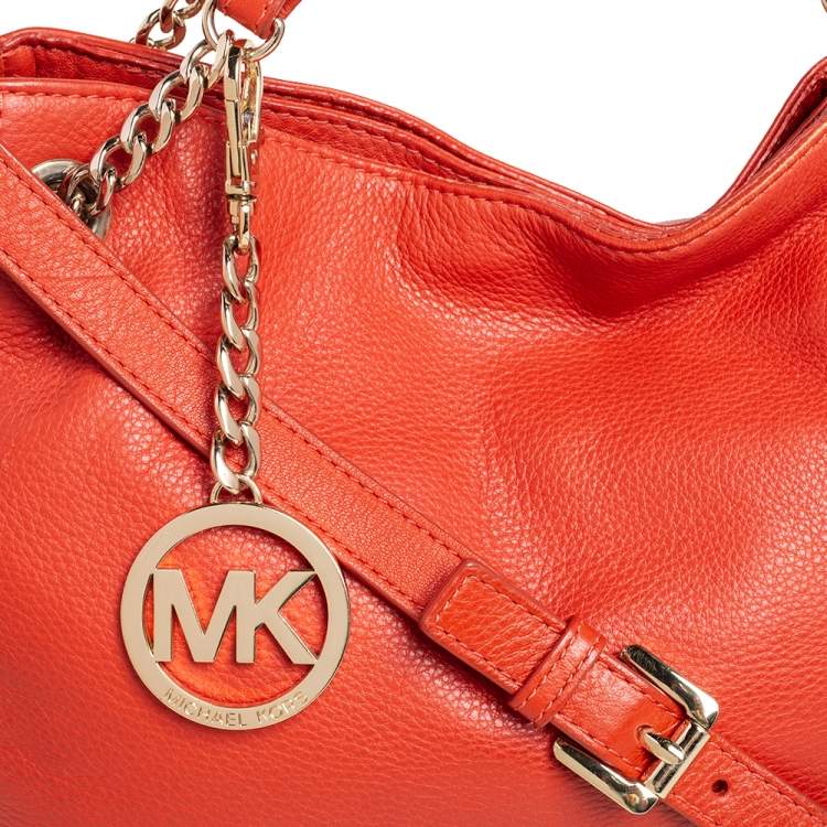 Pre Owned MICHAEL Michael Kors Orange Leather Jet Set Chain Hobo