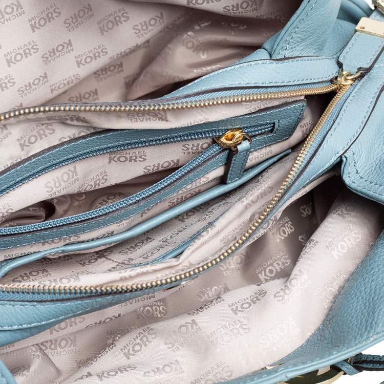 Pre Owned MICHAEL Michael Kors Stone Blue Leather Double Zip Hobo