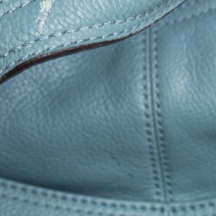Pre Owned MICHAEL Michael Kors Stone Blue Leather Double Zip Hobo