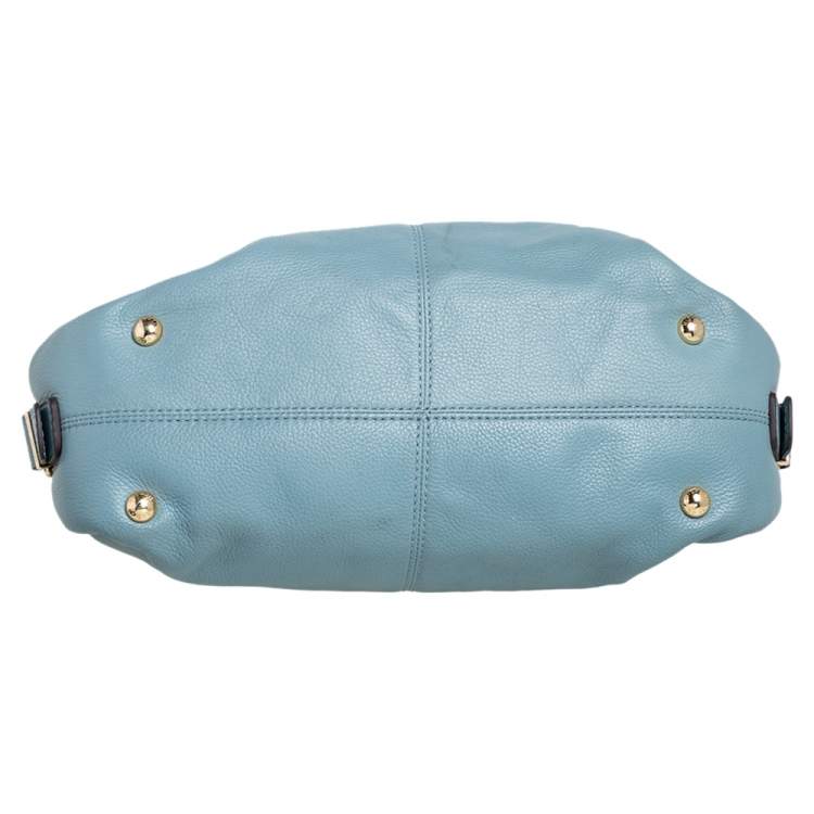 Pre Owned MICHAEL Michael Kors Stone Blue Leather Double Zip Hobo