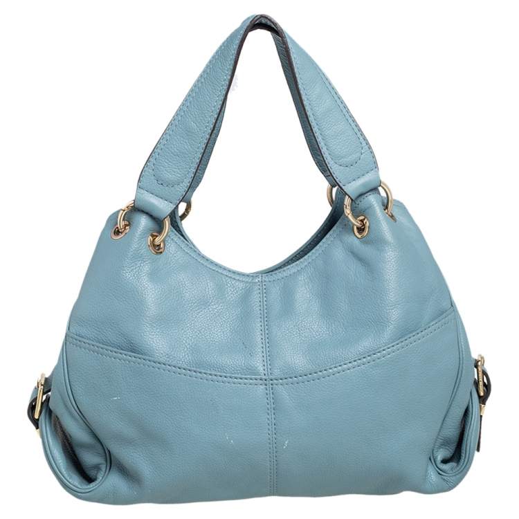 Pre Owned MICHAEL Michael Kors Stone Blue Leather Double Zip Hobo