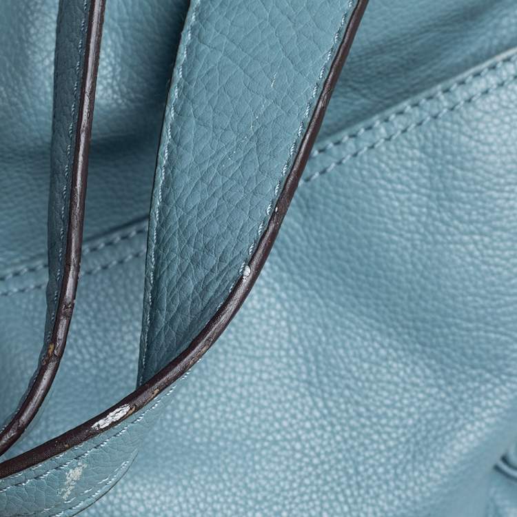 Pre Owned MICHAEL Michael Kors Stone Blue Leather Double Zip Hobo