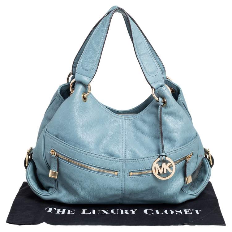 Pre Owned MICHAEL Michael Kors Stone Blue Leather Double Zip Hobo