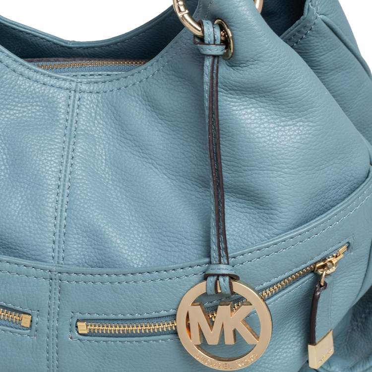 Pre Owned MICHAEL Michael Kors Stone Blue Leather Double Zip Hobo