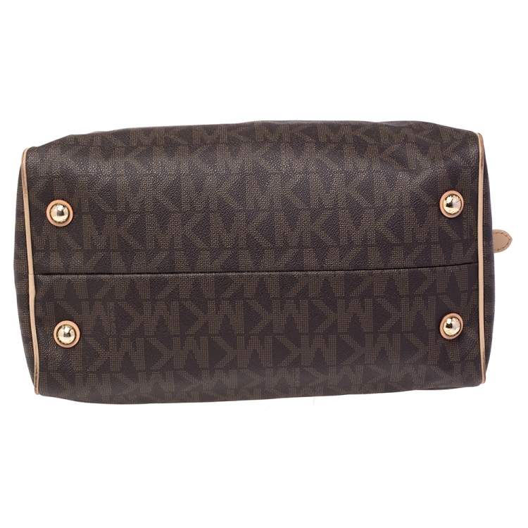 مملوكة مسبقًا MICHAEL Michael Kors Brown/Beige Signature Coated Canvas and Leather Grayson Boston Bag