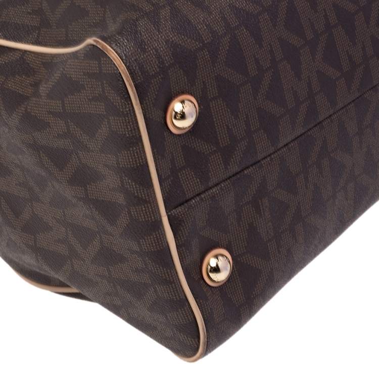 مملوكة مسبقًا MICHAEL Michael Kors Brown/Beige Signature Coated Canvas and Leather Grayson Boston Bag