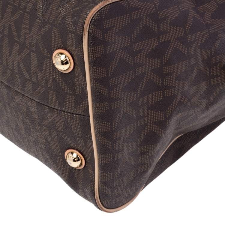 مملوكة مسبقًا MICHAEL Michael Kors Brown/Beige Signature Coated Canvas and Leather Grayson Boston Bag