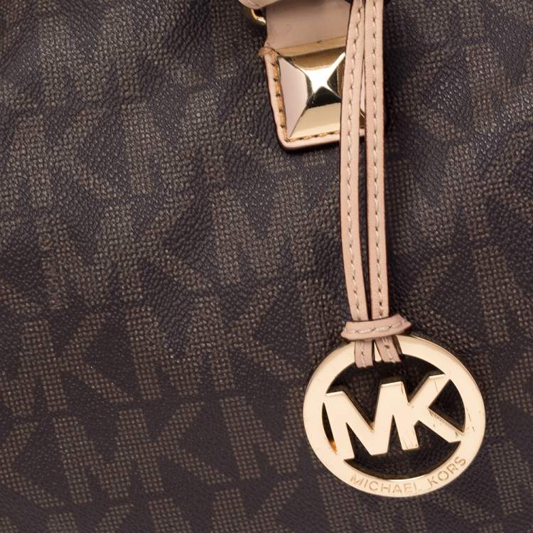 مملوكة مسبقًا MICHAEL Michael Kors Brown/Beige Signature Coated Canvas and Leather Grayson Boston Bag