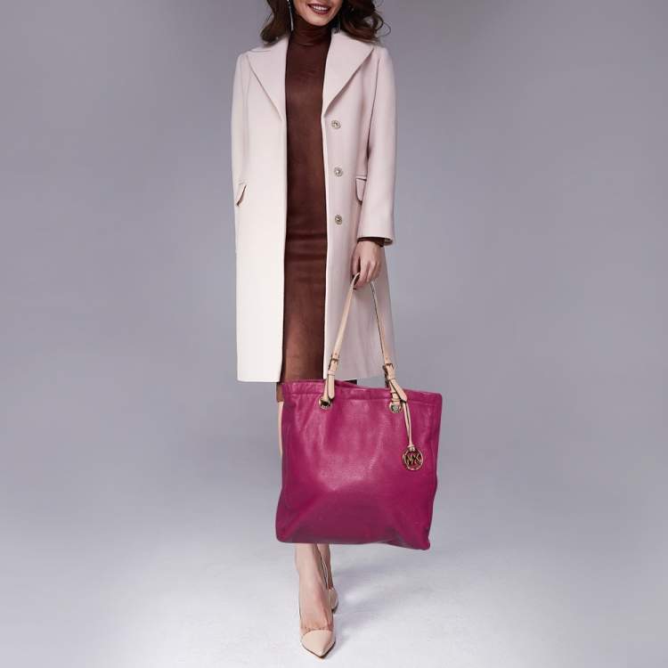 Pre Owned MICHAEL Michael Kors Magenta Leather North South Tote