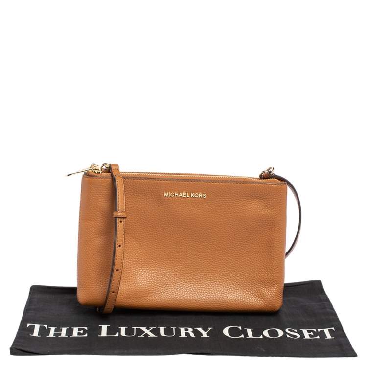 Pre Owned MICHAEL Michael Kors Brown Signature Coated Canvas and Leather Adele Double Zip Crossbody Bag