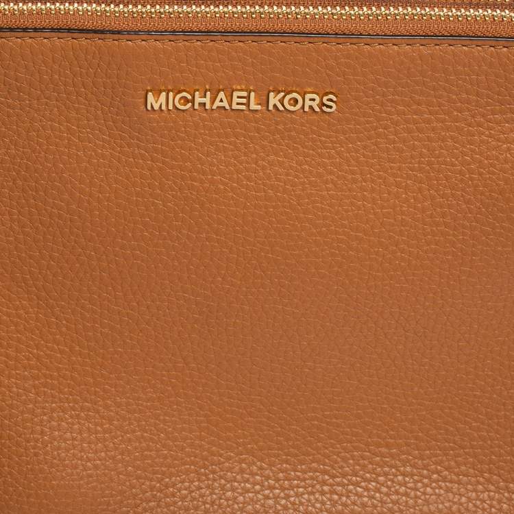 Pre Owned MICHAEL Michael Kors Brown Signature Coated Canvas and Leather Adele Double Zip Crossbody Bag