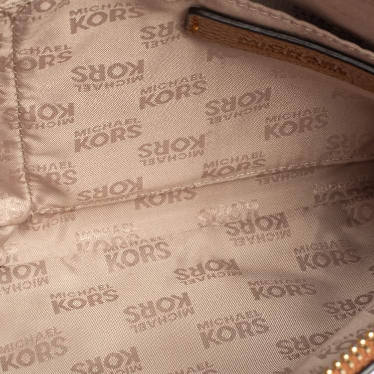 Pre Owned MICHAEL Michael Kors Brown Signature Coated Canvas and Leather Adele Double Zip Crossbody Bag