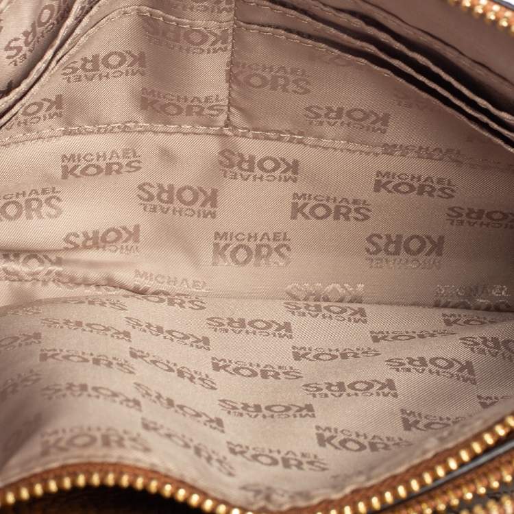 Pre Owned MICHAEL Michael Kors Brown Signature Coated Canvas and Leather Adele Double Zip Crossbody Bag