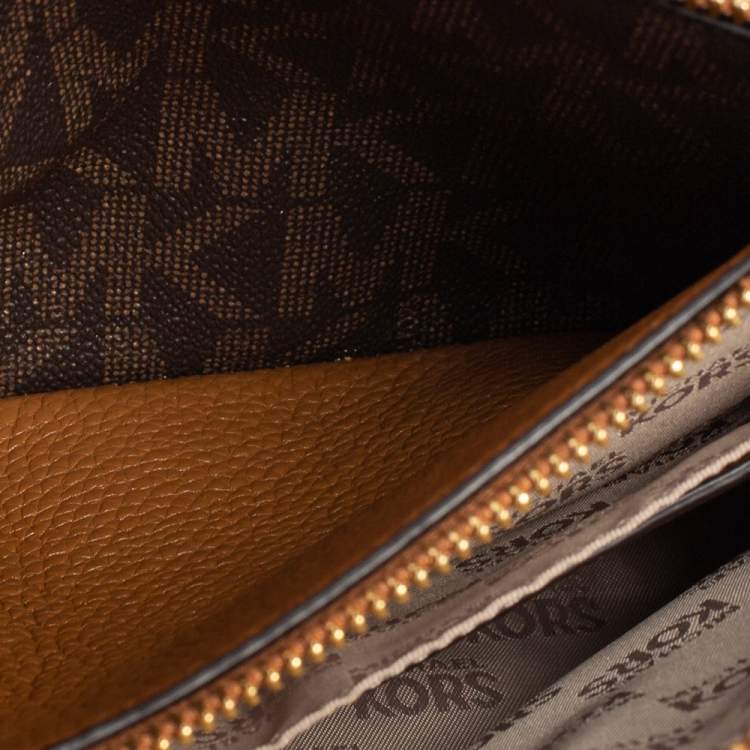 Pre Owned MICHAEL Michael Kors Brown Signature Coated Canvas and Leather Adele Double Zip Crossbody Bag