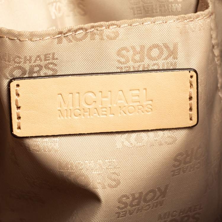 Pre Owned MICHAEL Michael Kors Gold Signature Mirrored Leather North South Tote