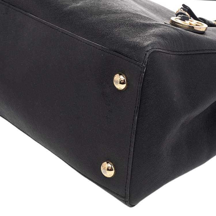 Pre Owned MICHAEL Michael Kors Black Saffiano Leather Medium Jet Set Travel Tote