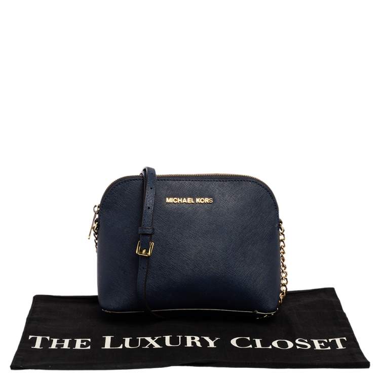 Pre Owned MICHAEL Michael Kors Navy Blue Leather Cindy Dome Crossbody Bag