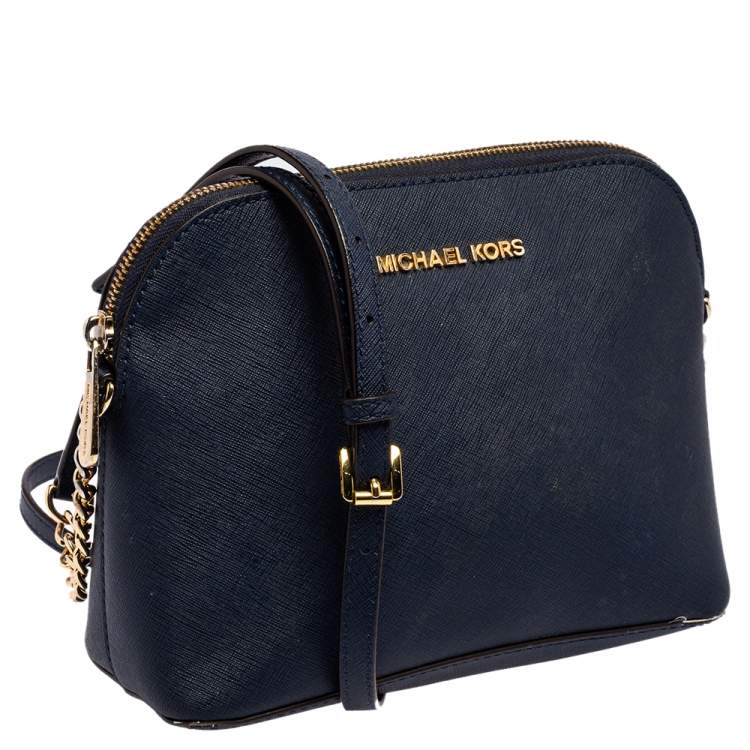 Pre Owned MICHAEL Michael Kors Navy Blue Leather Cindy Dome Crossbody Bag