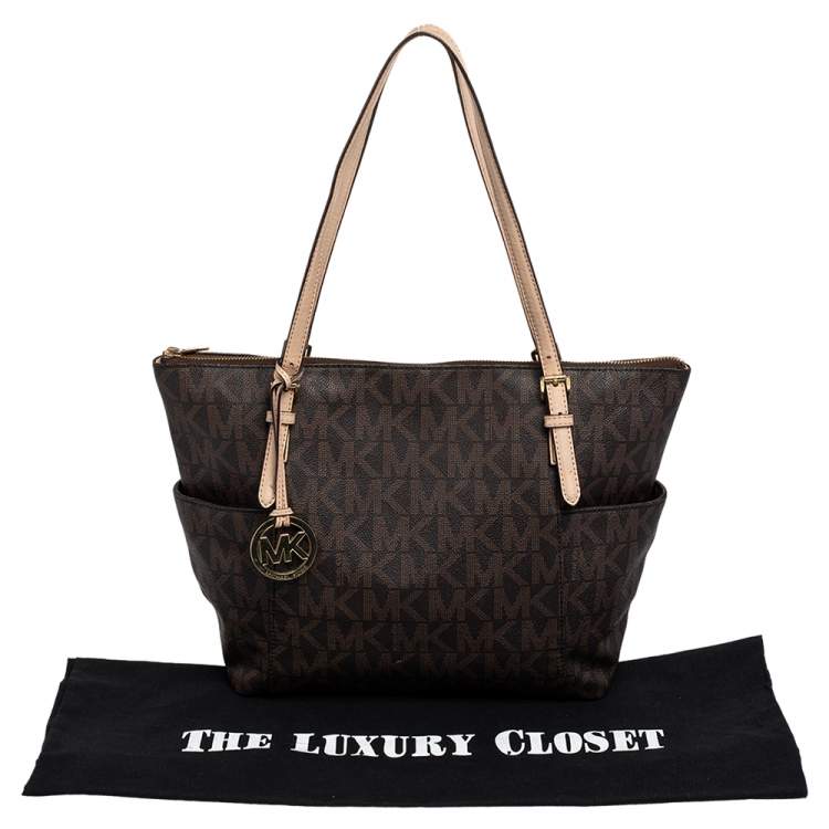 Pre Owned MICHAEL Michael Kors Brown Signature Coated Canvas Tote