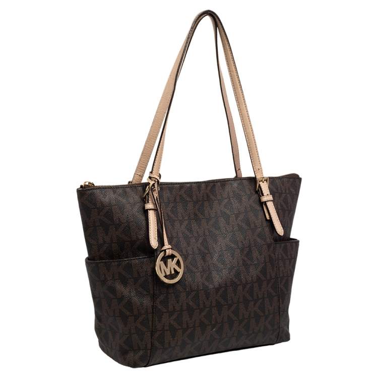 Pre Owned MICHAEL Michael Kors Brown Signature Coated Canvas Tote
