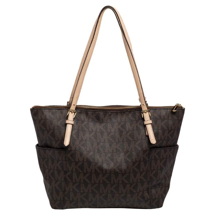 Pre Owned MICHAEL Michael Kors Brown Signature Coated Canvas Tote