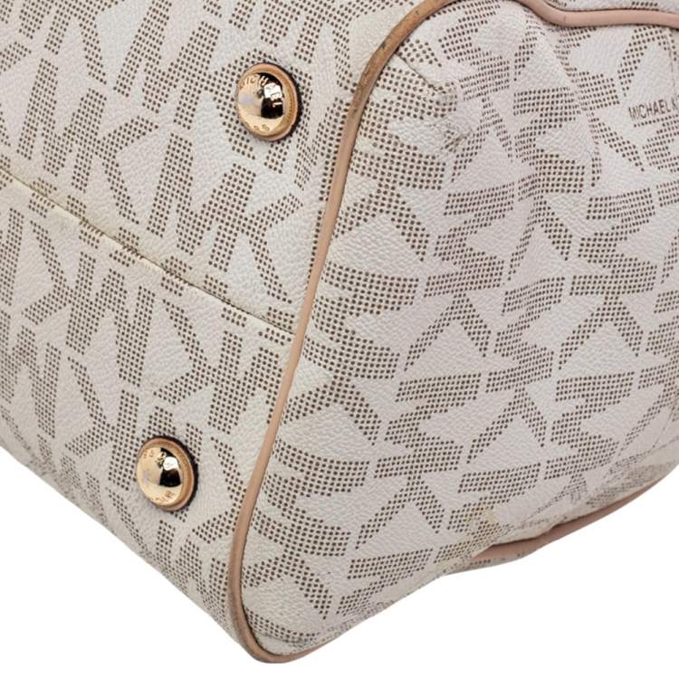 مملوكة مسبقًا MICHAEL Michael Kors White/Beige Coated Canvas And Leather Grayson Satchel