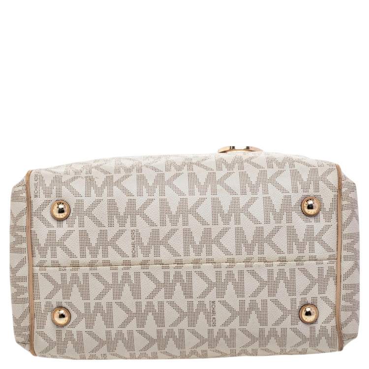مملوكة مسبقًا MICHAEL Michael Kors White/Beige Coated Canvas And Leather Grayson Satchel