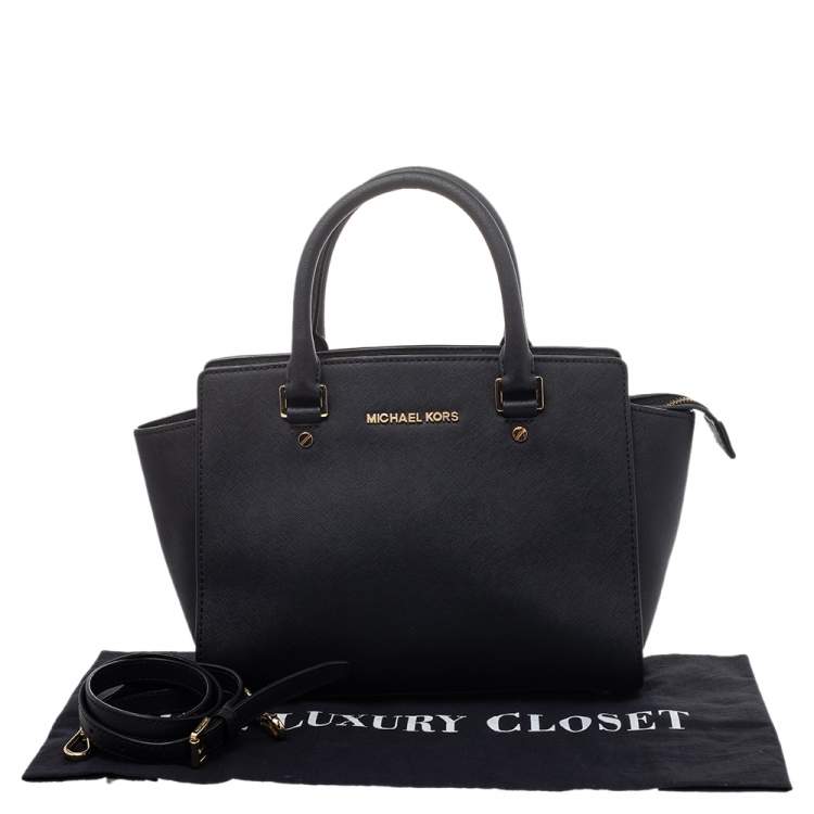 Pre Owned MICHAEL Michael Kors Black Saffiano Leather Medium Selma Satchel