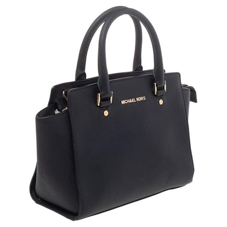 Pre Owned MICHAEL Michael Kors Black Saffiano Leather Medium Selma Satchel