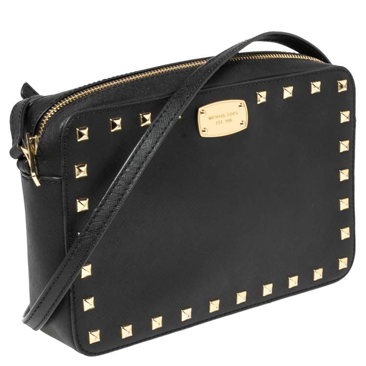 Pre Owned MICHAEL Michael Kors Black Leather Studded Sandrine Crossbody Bag