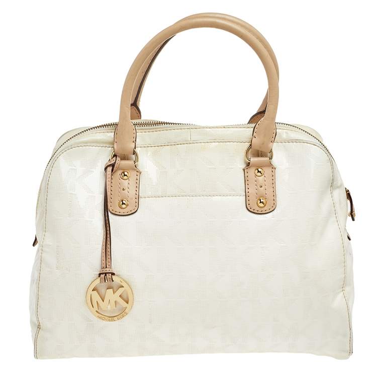 MICHAEL Michael Kors White/Beige Patent Leather Cindy Dome Satchel MICHAEL  Michael Kors | TLC