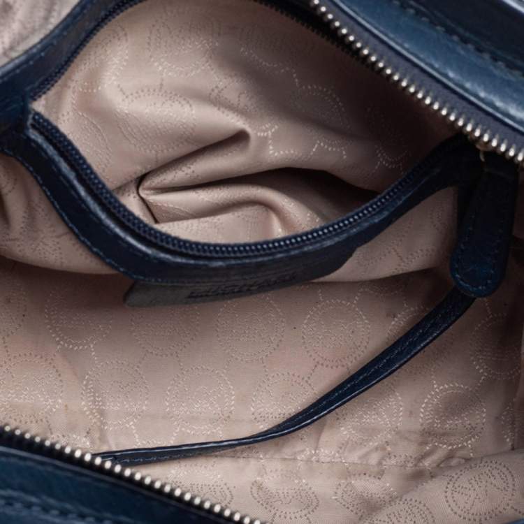 Pre Owned MICHAEL Michael Kors Navy Blue Leather Top Zip Crossbody Bag