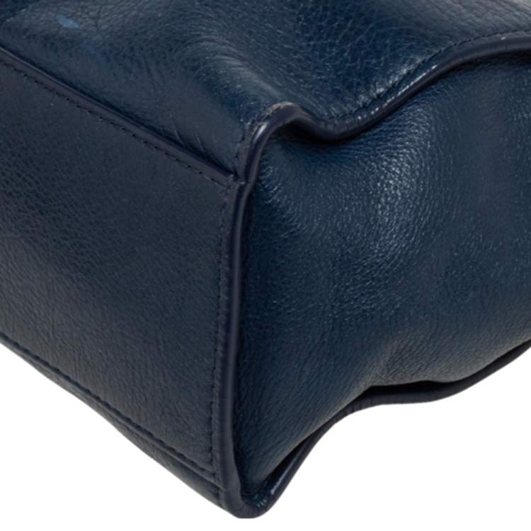Pre Owned MICHAEL Michael Kors Navy Blue Leather Top Zip Crossbody Bag