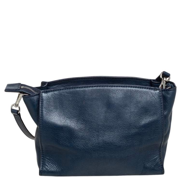 Pre Owned MICHAEL Michael Kors Navy Blue Leather Top Zip Crossbody Bag
