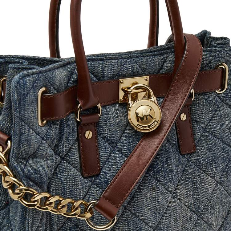 Pre Owned MICHAEL Michael Kors Blue Denim And Leather Hamilton Shoulder Bag